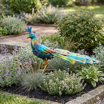 Pfau Solarfigur mit LED Farbspiel